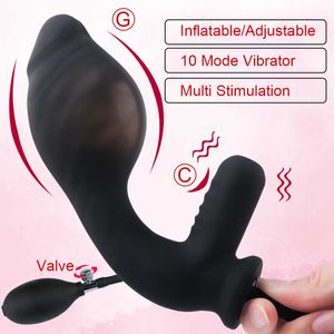 Skönhetsartiklar uppblåsbar dildo vibrator 10 frekvens kvinnlig man anal plug fitta pump dilator utbyggbar stor rumpa sexiga leksaker