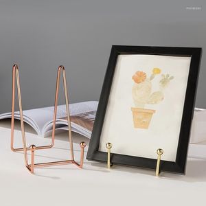 Hooks Rose Gold Picture Frame Stand Book Shelf Storage Rack Display Decorative Plate Holder Art