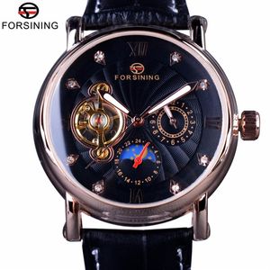 Forsining Fashion Luksusowe dłonie Rose Golden Men zegarki Top Marka Tourbilliard Diamond Wyświetlacz Automatyczny mechaniczny zegarek 238G