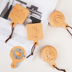 100Pcs Round Square Wooden Bottle Opener With Handle Coaster Fridge Magnet Decoration Beer Bottle-Opener Can Engrave Logo SN583