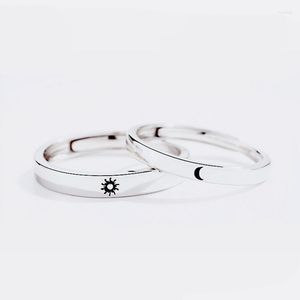 Wedding Rings 2pcs/set Sun And Moon Lover Couple Set Promise Bands Simple Opening Minimalist Silver Color Finger Ring