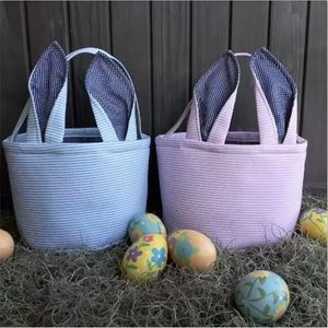 Borsa di Pasqua Bomboniera Striscia Coniglietto Cestino Cartone animato Coniglio Orecchie lunghe Secchio Seersucker Uova di Pasqua Borse Regalo per feste per bambini ss1227