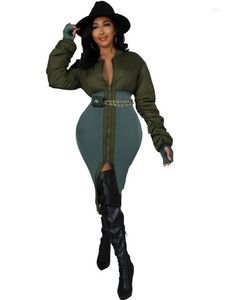 Casual Dresses Bourgogne/Army Green/Coffee Elastic Hight Dress Women Hipster Ruched Full Sleeve Skinny Chic Front Split Package Hip Robe