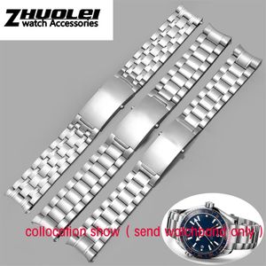 For O-mega 007 wristband 18mm 22mm 20mm Silver Stainless Steel Solid Link Watchband Strap Folding Clasp Safety Men Correa De Rel346n