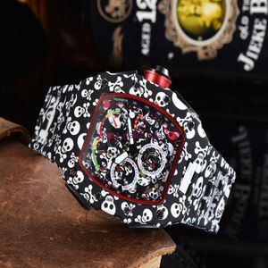 2021 Top digite version Skeleton Dial All Richad Fiber Pattern Case Japan Sapphire Mens Watches Rubber Designer Sport Watches1591