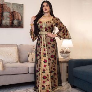 Ethnische Kleidung 2022 Herbst Winter Muslimischen Kaftan Abayas Kleid Kimono Frauen Dubai Luxus Floral Abaya Mit Gürtel Mädchen Abendkleider