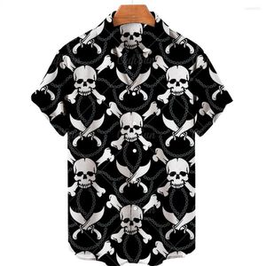 Camicie casual da uomo 2022 Summer Fashion Camicia da spiaggia hawaiana da uomo a maniche corte con un bottone Skull 3d Print Plus Size 5xl Tops