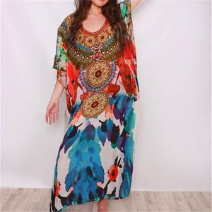 Kadın Mayo Baskı Mayo Takımları Kapaklar Artı Boyut Boho Tarzı Kadınlar Pareo Plaj Tunik Kaftan Elbise Feminino