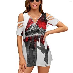 Camiseta feminina t-shirt feminina Fashion Fashion Zipper V-deco