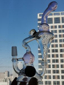 Bong in vetro Recycler Oil Rigs Narghilè Tubi per acqua in vetro spesso Piegato Tipo pettine Perc Accessorio per fumatori Ciotola per giunti da 14 mm
