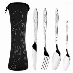 Ужины наборы ресторана Custom Logo 4pcs Стальные ножи Fork Spoon Set Family Travel Camping Catlery Eyeful с четырьмя частями с корпусом