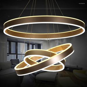 Lâmpadas pendentes 40 60 80cm Modern LED Living Dining Room Lights Suspensão Luminária 3 Rings Lamp Frept de Techo Colgante