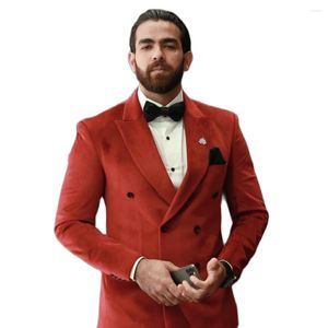 Men's Suits Red Velvet Men Double Breasted Blazer Slim Fit 2 Piece Black Pants Set/Formal Prom Wedding Men's Wear/Latest Design Outfit