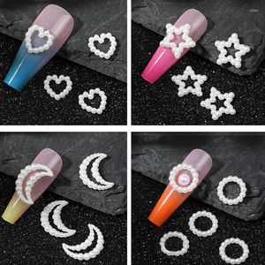 Nail Art Decorations 100Pcs Pearls Charms Multi-shaped Acrylic Heart Star Circle Moon Cute Assorted White Kawaii 3D For DIY