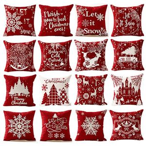 Pillow Red Christmas Snow Tree Garden Chair Throw Cases Fashion Home Decor Living Room Decoration Linen Sofa Cover