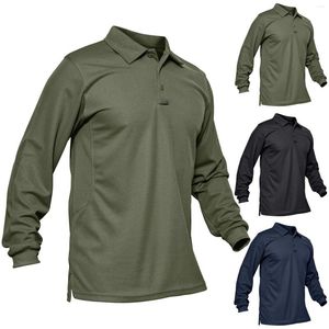 Polos masculinos de cores sólidas masculinas Botão de camisa pólo Casual Casual seco de colarinho de gola longa de colarinho longo