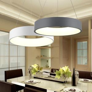 Lampade a sospensione Moderne luci a LED rotonde per sala da pranzo Soggiorno 45cm 60cm Paralume in ferro Sospensione Apparecchio per camera da letto Appeso