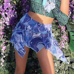 Skirts 2022 Summer Fashion Casual Water Ripple Print Pattern Striped High Waist Bag Hip Lrregular Skirt Women's Clothing