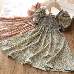 Платья для девочек, летнее детское платье с пышными рукавами и открытой спиной для девочек, элегантная детская одежда принцессы с милым цветочным принтом
