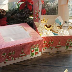 Confezione regalo Plaid rosso Albero di Natale Cupcake Design 10 pezzi Cuocere al forno Confezione di cioccolato Scatola di carta Regali Bomboniere Decorazione Uso