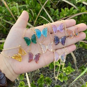 Glass Crystal Butterfly Necklace Translucent 9 Colors Luxury Jewelry Women Pendant Necklace Simple And Elegant Opp Plastic Packaging