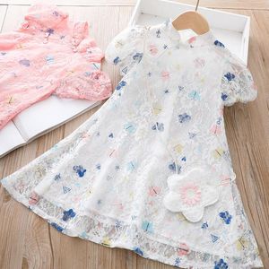 Sukienki dla dziewczynki Krótkie rękawe sukienki księżniczki nadruk nadruk słodcy dzieci w chińskim stylu vestidos cortos mały kostium