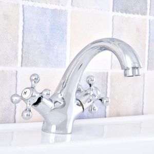 Bathroom Sink Faucets Silver Polished Chrome Brass Dual Cross Handles Vessel Basin Faucet Mixer Taps Asf633