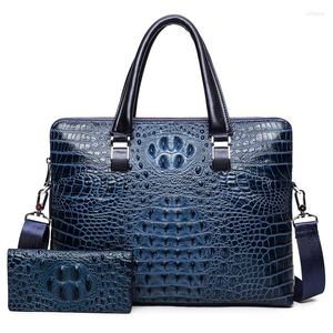 BRESKASER 2022 Luxury Cow äkta läder Business Men's Portfölj Male Shoulder Bag Alligator Messenger Tote Computer Handbag