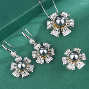 Dingle örhängen lysande blommor krysantemum tahiti pärla båge kvinnors smycken halsband ring bröllopsdag trending produkter