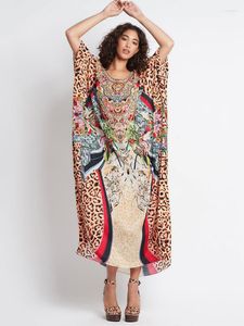 Women's Swimwear Long Dress Cover-Ups Women Swimsuit Batwing Sleeve Robes Sundress Fashion Leopard Print Loose Beach Holiday Maxi Cover Ups