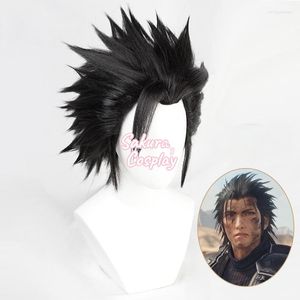 パーティーサプライズゲームFF7 VIIザックフェアコスプレショートブラックコスチューム熱耐性合成髪ハロウィーンカーニバルロールプレイウィッグキャップ