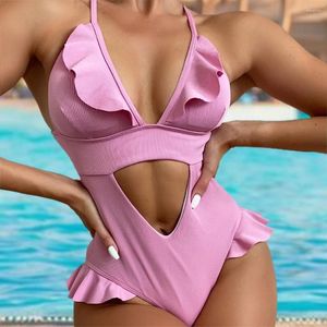 Ande de banho de banho feminina Ajuste ajustável Tira de ombro Slim Fit Summer Cut Out Flying Trop Rodper Swimsuith Bodysuit