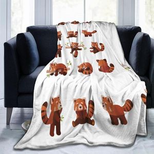 Decken, weiche warme Fleecedecke, niedlicher roter Panda-Cartoon-Set, Winter-Sofa-Überwurf, 3 Größen, leicht, dünn, mechanische Waschung, Flanell