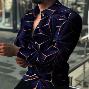 Men's Casual Shirts Spring Mens Printed 2022 Stereoscopic Rhombus Streetwear Men's Clothing Cardigan High-End Long Sleeve Dress Shirt