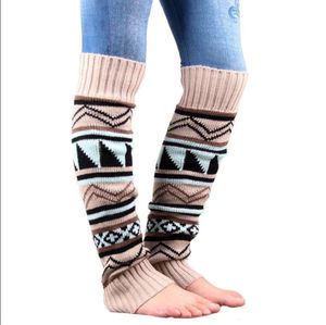 Women Boho Knitted Boot Gaiters Socks Vintage Knit Cable Long Leg Warmers Footless Thigh Highs Winter Stocking Thick Warm Cuffs