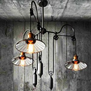 Lampy wiszące loft vintage lampy żelazne lampa koła pasowa kuchnia dekoracja domu e27 edison oświetlenie