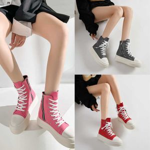 2023 New Thick Bottom Boots High Top Booties Womens Side Zipper Canvas Lace Up High Casual Shoes