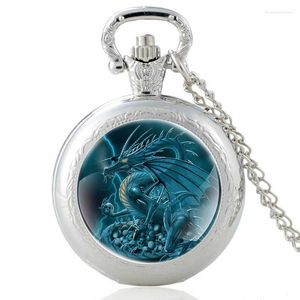 Pocket Watches Classic Unique Dragon Skull Design Silver Quartz Watch Charm Pendant Clock Men Women Necklace Gifts