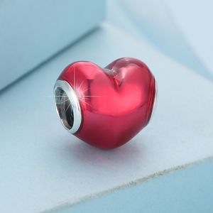 925 Sterling Silver In My Heart Fuschia Enamel Bead Fits European Pandora Jewelry Charm Bracelets