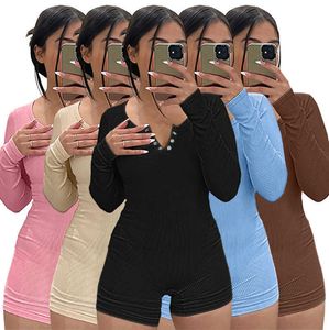 Women Jmpsuits Designer 2023 Spring New Thread Round Neck Lace Sports Solid Long Sleeve Casual Rompers 5 Colours S-XXL