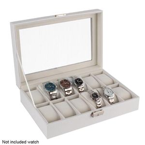 Uhrenboxen Hüllen Display Geschenke Aufbewahrung Weiße Holzkiste Staubdicht Zuhause Großer Luxus Langlebiger Organizer 12 Slots Case2431