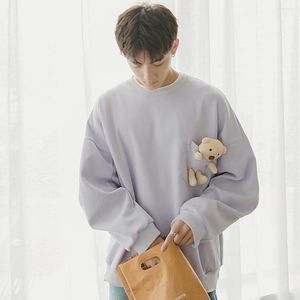 Polo da uomo autunno pullover stile coreano top per ragazzi sciolto sottile girocollo orso college camicia da uomo