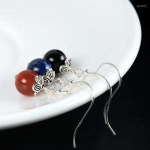 Stud￶rh￤ngen S925 Sterling Silver Creative Handmade Diy Lapis Lazuli Kvinnlig litteratur och konst Ethnic Style Ear Hooks