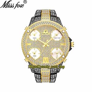 Missfox Eternity V305 Hip Hop Fashion Mens Watches 51 mm Cz Diamond InKarlay Multi Dial Quartz Ruch Mężczyźni oglądają lodowane diamenty BE255Z