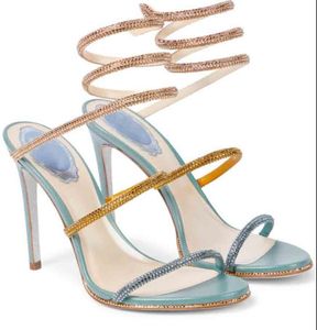 Seksi R-Cleo Kristal Emik Deri Sandalet Ayakkabı Strappy Kadınlar Güzel Pompalar Lüks Markalar Partisi Düğün Gelin Yaz Caovillas Lady High Tooels