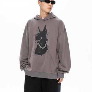 Män hoodie sweatshirt hip hop doberman hund tryck huvtröja streetwear harajuku mode casual pullover hoodies man