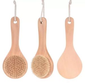 Dry Bath Body Brush Back Scrubber Anti-slip Short Wooden Handle Natural Bristles Shower Exfoliating Massager ss1227