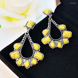 dangle earringsターコイズビッグフォー女性水滴カットアウトイエローブルーホワイトファッションジュエリーパーティーの好意