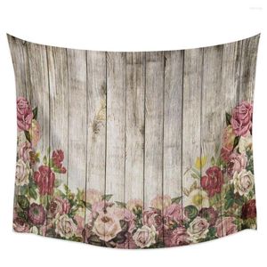 Arazzi Venatura del legno Fiore Retro stampato Grande arazzo Hippie Appeso a parete Boho Room Art Decor Tappetini estetici Copriletto Coperta