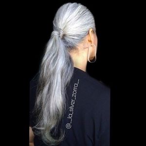 Salt and pepper silver grey ponytail wraps around mix gray human hair weave lace front hair piece drawstring long seamless clip ins 120g